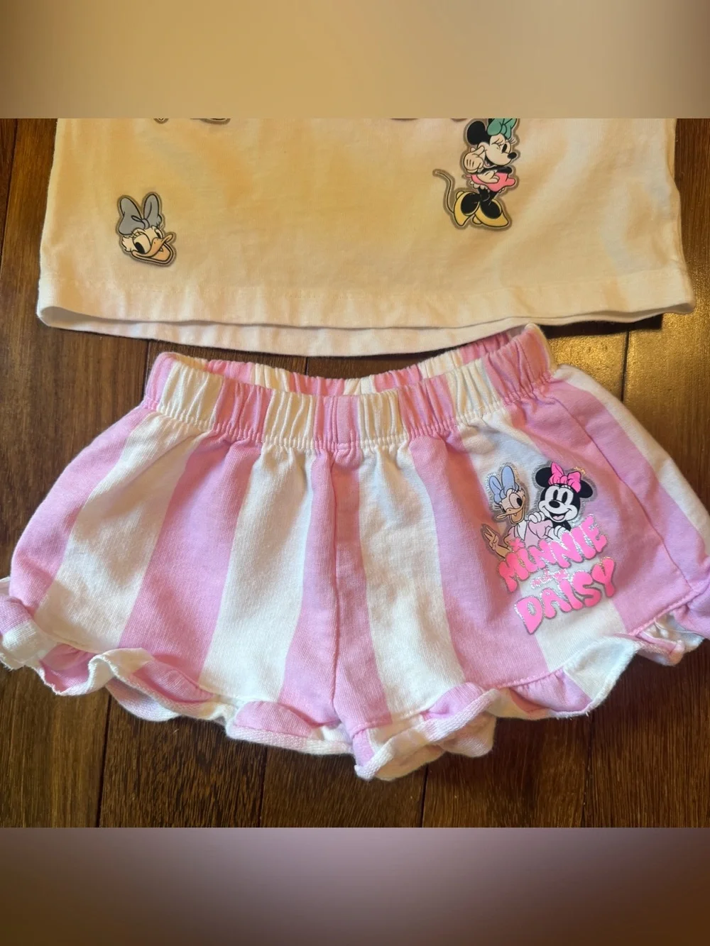 Zara Minnie & Daisy Pink Graphic Tee and Striped Shorts Set Size 1.5 yrs